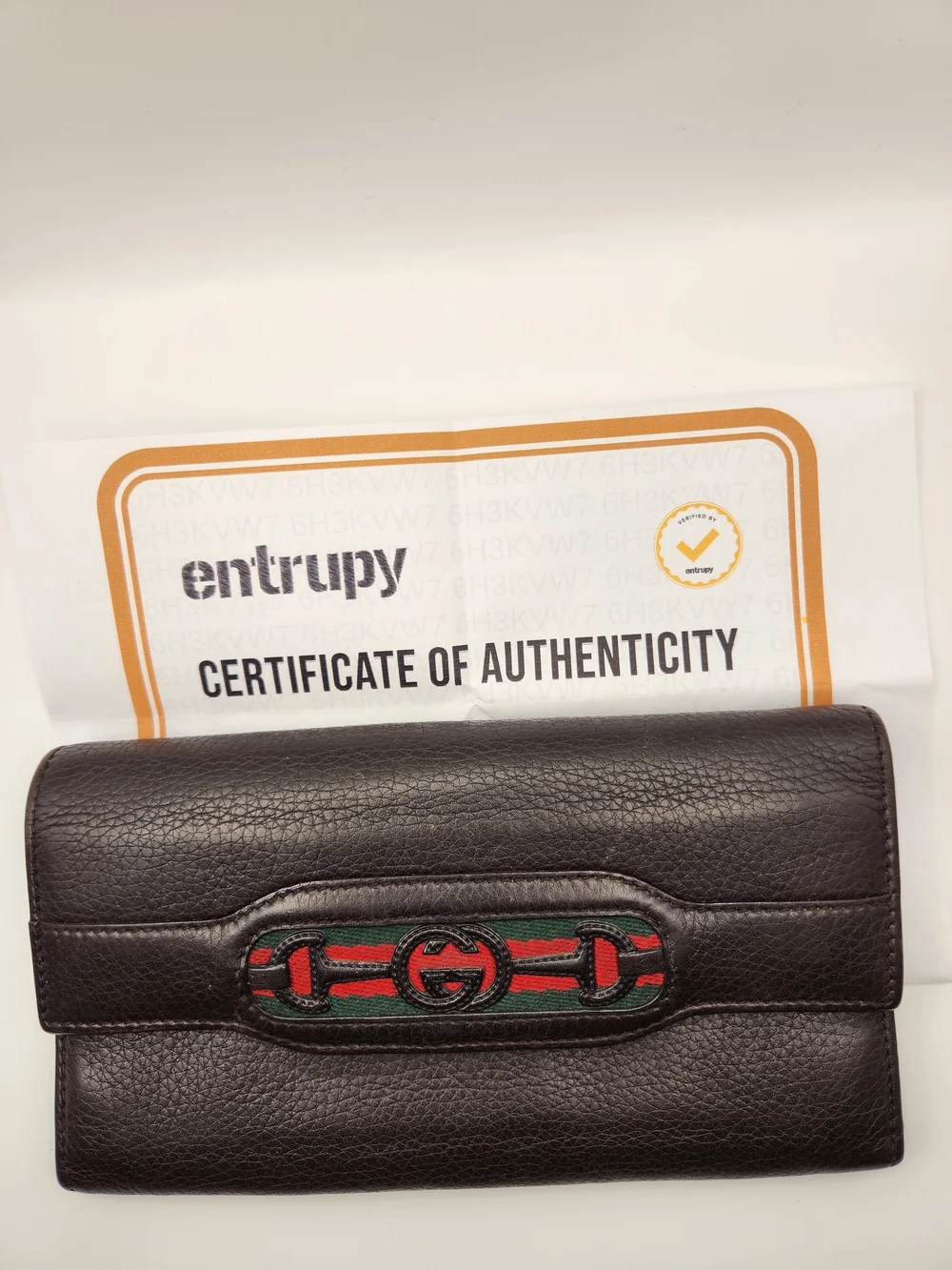 Authentic GUCCI Vintage Web Accent Leather Continental Wallet + COA + Dustbag
